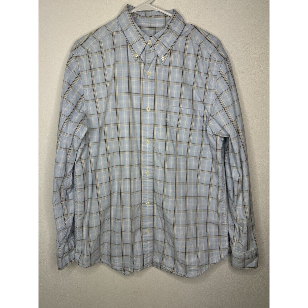 Eddie Bauer Long Sleeve Button Down Shirt Light Blue Plaid Mens Size M Medium